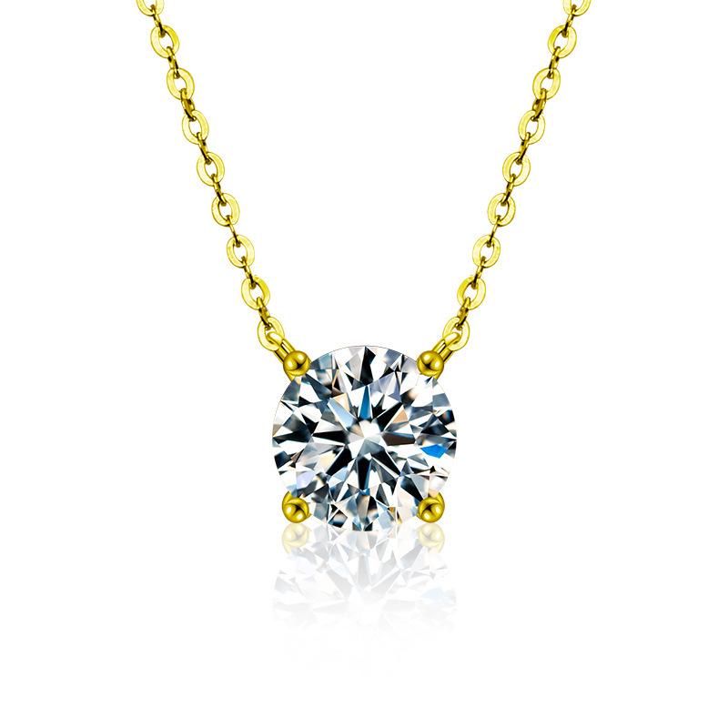 Moissanite Classic Four-Prong Necklace: Simple S925 Sterling Silver Pendant for Women, Japanese & Korean Inspired Light Luxury Style.