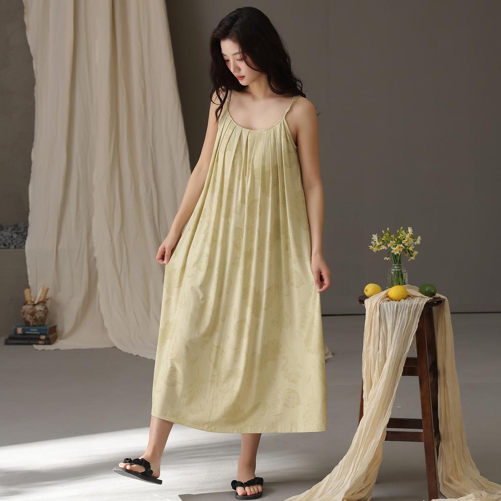 Modal nightdress women's summer new cool ice silk suspender sexy nightdress with chest pad pajamas loungewear summer