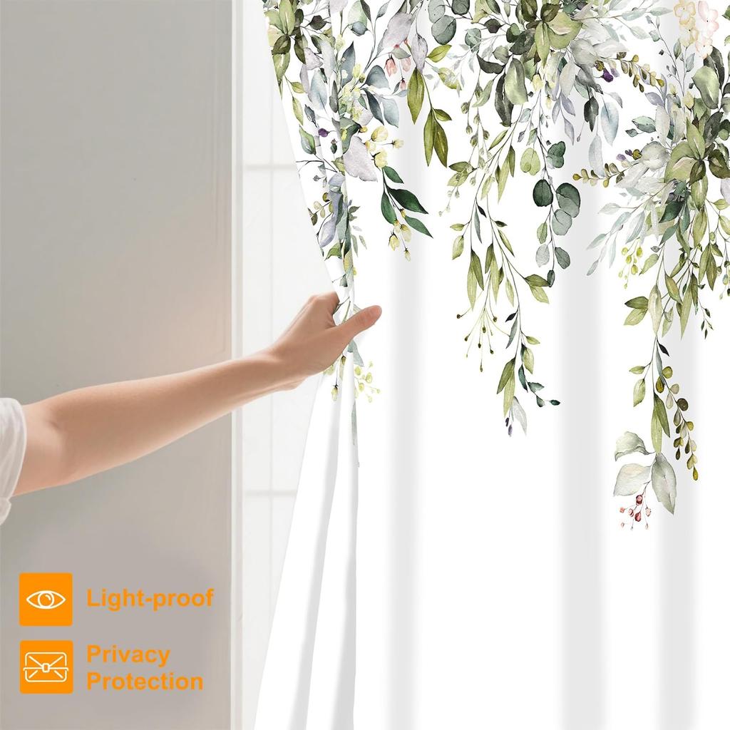 Watercolor Plant Eucalyptus Leaves Shower Curtain,Bathroom Shower Curtains Bathtub Home Decor Waterproof Fabric Machine Washable