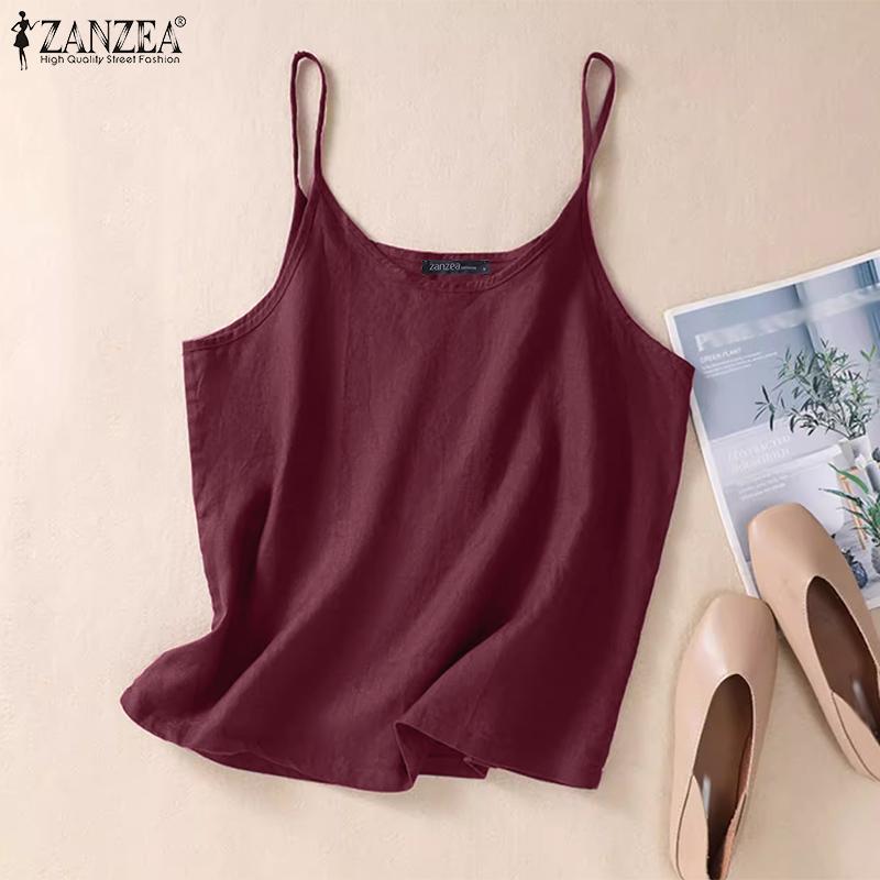 

ZANZEA Женские повседневные летние топы без рукавов с круглым вырезом S хаки