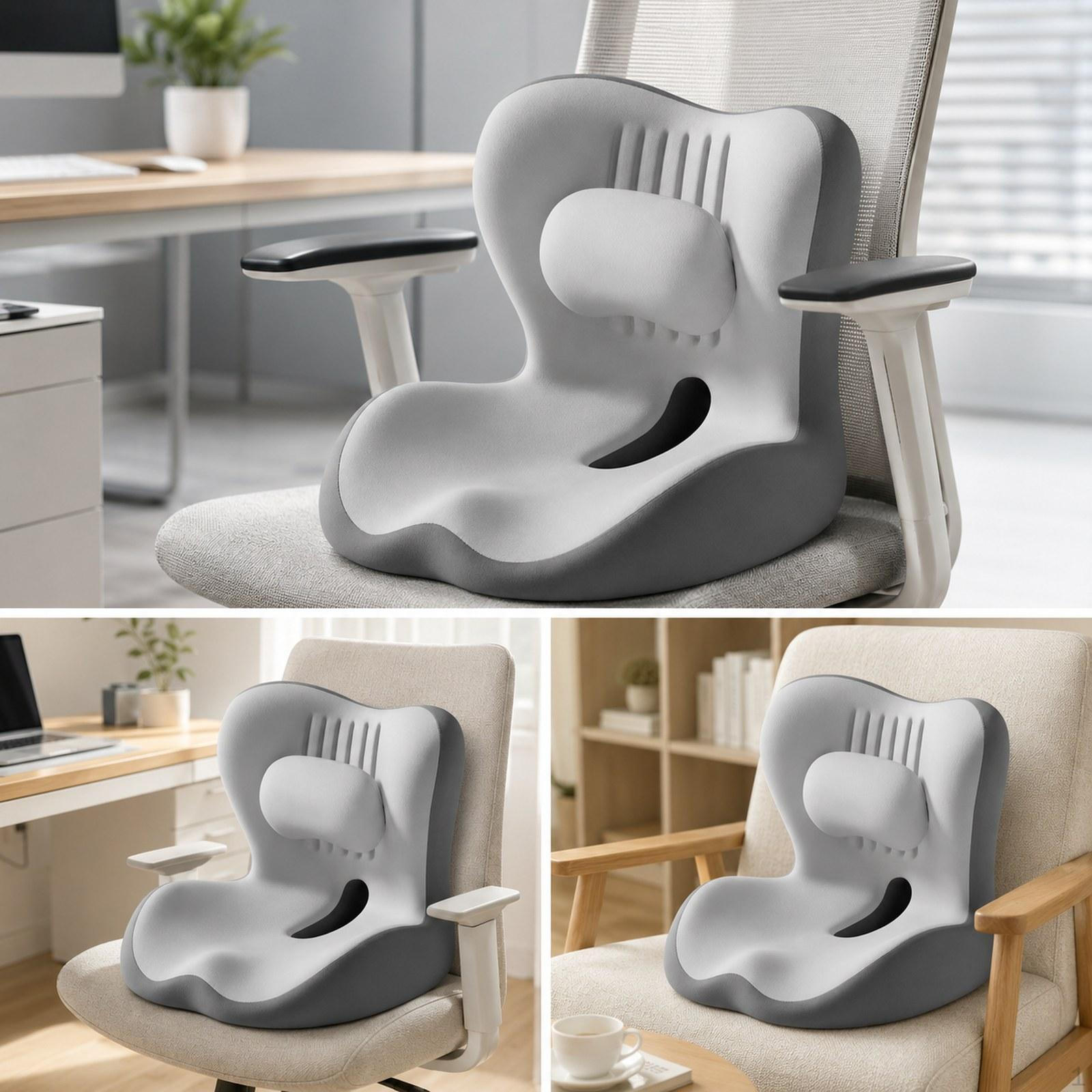 Coccyx Pad Office Chair Seat Cushion, Back Support Removable Cover Pillow Memory Foam серый
