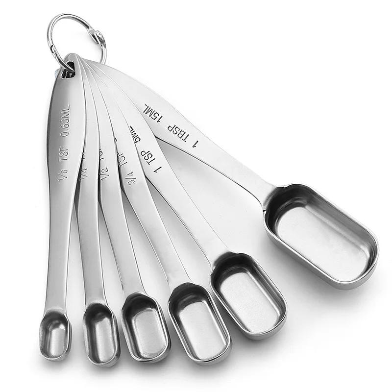 6pcs/set Food-grade Stainless Steel Measuring Spoon Anti-Scratch Sugar Coffee Powder Spice Scoop for Home Baking Daily Cooking