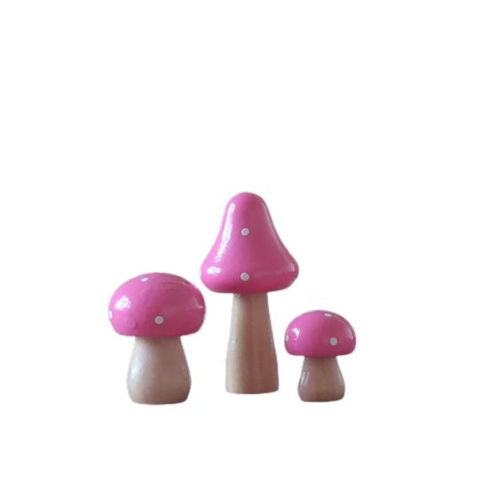3Pcs/Set Miniatures Wooden Painting Mushroom Ornaments Crafts Kids Gift for Desk Decoration
