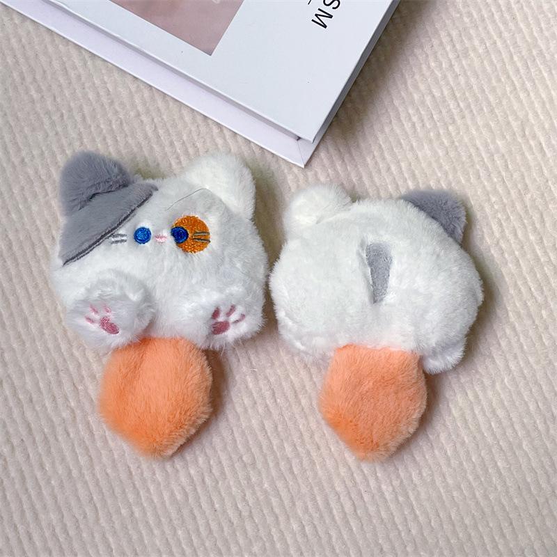 Cartoon Cat Plush Doll Brooch & Student Bag Charm