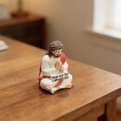 Resin Jesus Figurine Sitting Christ Statue Handmade Religious Desk Ornament for Home Office Car Dashboard Decor