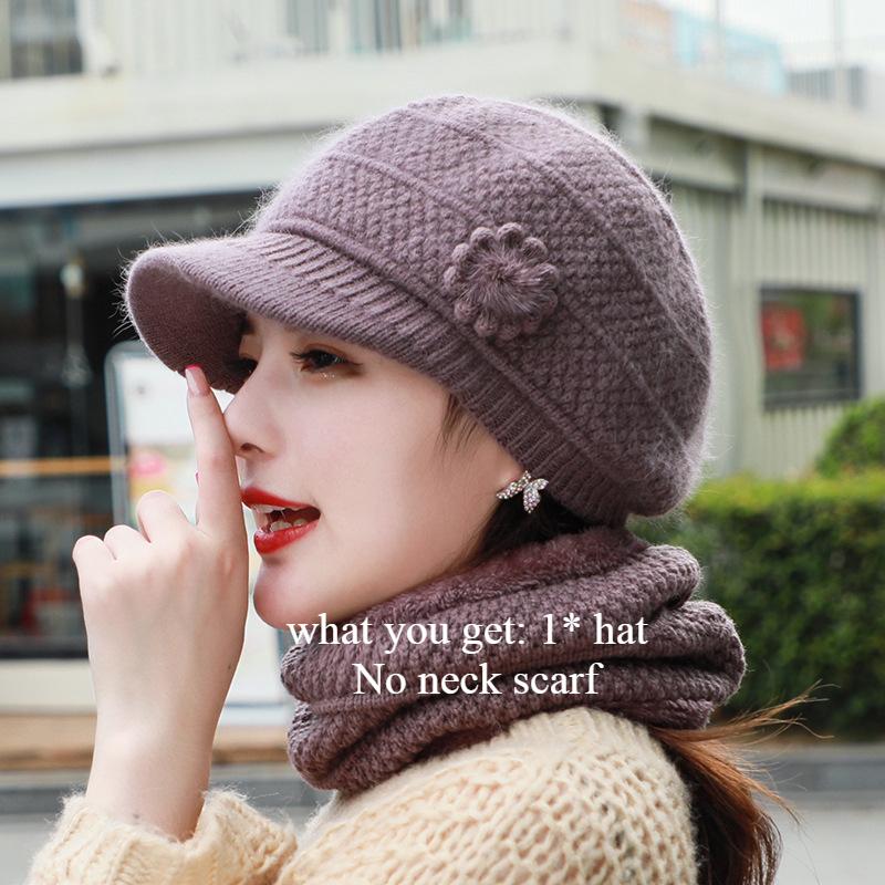 

Теплые шапки для людей среднего и пожилого возраста, женские вязаные шапки из пряжи, защита ушей, теплые шапки с утиным язычком, зимние ветрозащитные шапки