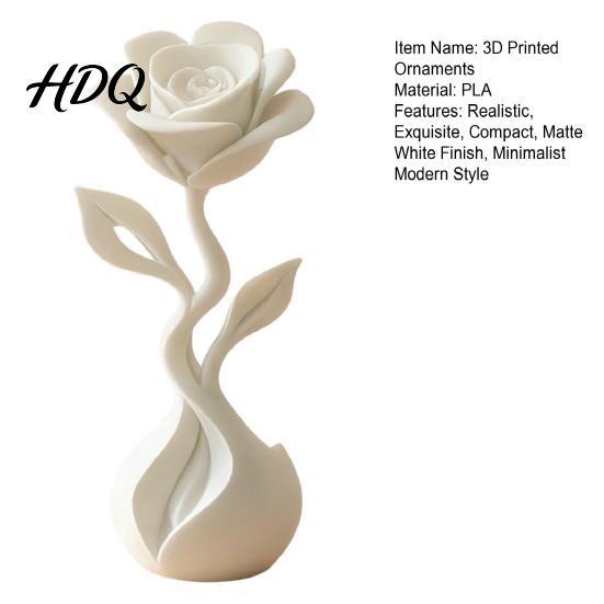Fake Flower Ornaments 3D Printed Artificial Ornaments Matte White Rose Figurine