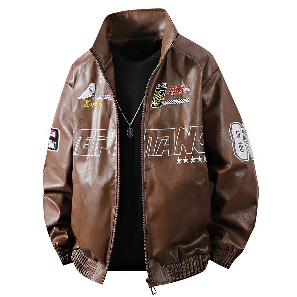 

Thickened Windproof Men s Large-size Jacket Plus Velvet Thickened Youth Leather 3XL коричневый