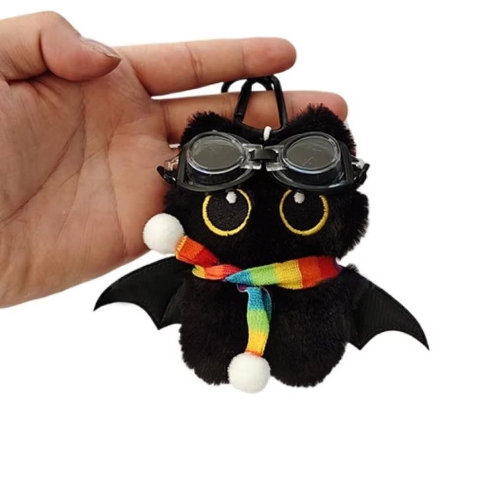 Cute Big Eyes Black Cat Plush Keychain Stuffed Little Devil Cartoon Wings Kitten Doll Pendant Soft Mini Car Keyring Bag Ornament