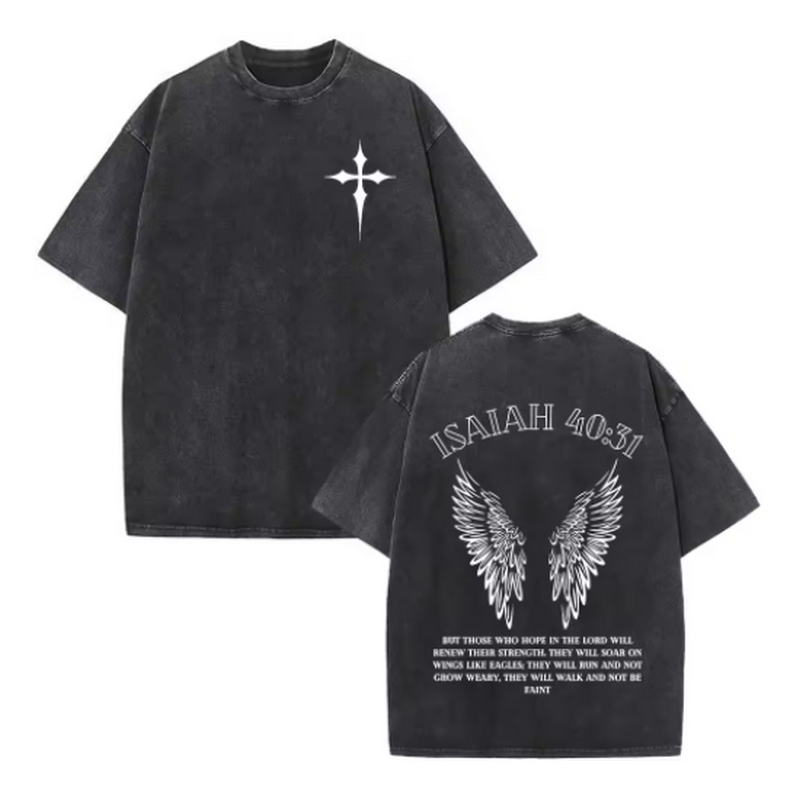 Christian Jesus Faith Over Fear Bible Verse Washed T-shirts Men Women Fashion Vintage Oversized T Shirts Harajuku Cotton T-shirt