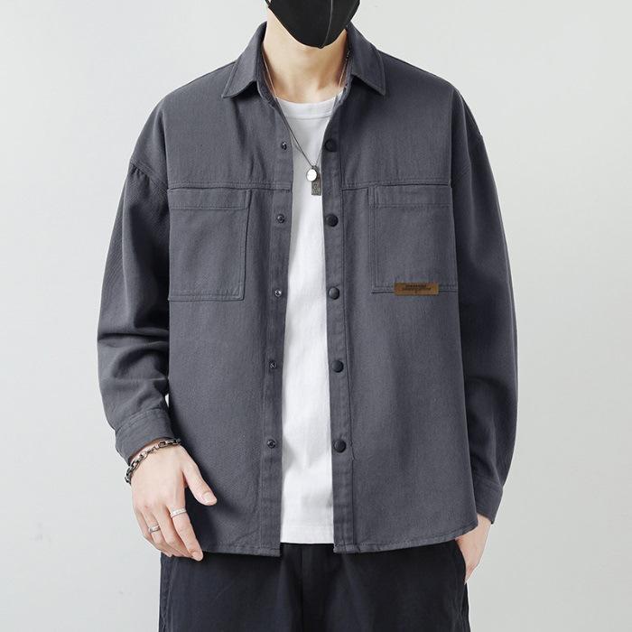 Retro Workwear Long-sleeved Shirt Men's Spring and Summer Pure Cotton Casual Top Men's Cardigan Lining