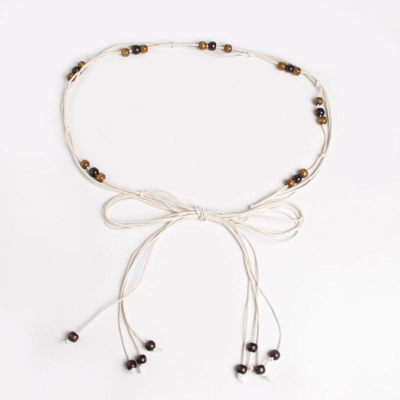 Ethnic Bohemian Waist Rope Cord With Wooden Beads For Relaxed Boho Style