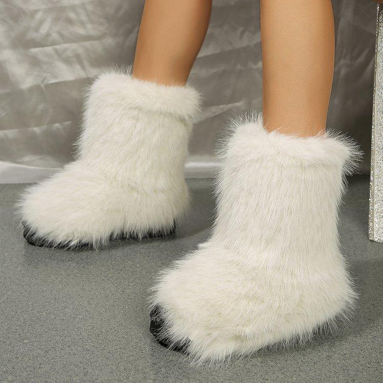 2025 Autumn New Ladies Boots Long Plush Midsole Anti Slip Shoe Fashion Hairy Snow Boot Casual Comfortable Women's Shoes Botas