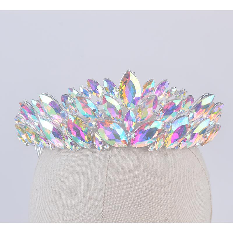 Diadema de novia con corona de moda, tiaras de novia, accesorios para el cabello de boda de cristal barroco, tocado de fiesta, tiara grande, peine para mujer