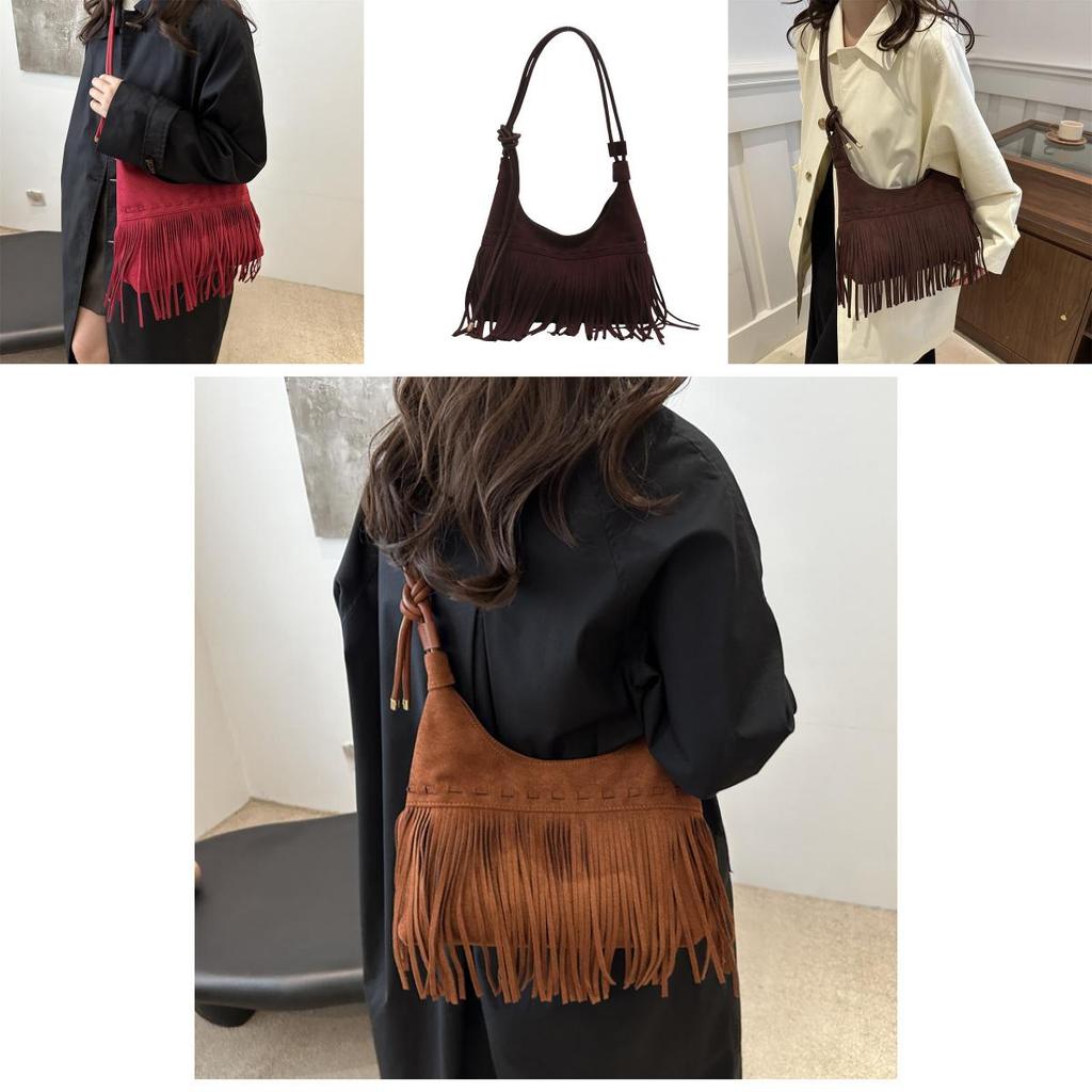Borsa Tote da Donna Vintage Elegante con Frange Grande Capacità Borsa a Mano Chic per Tutti i Giorni