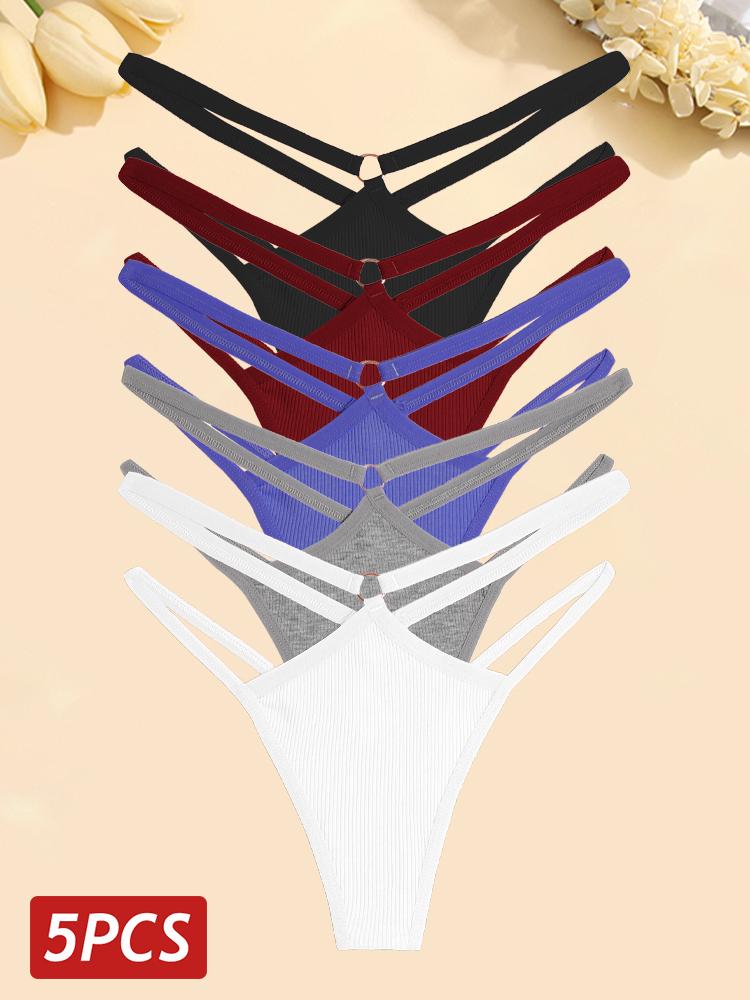 

FINETOO 5 шт./компл. женские хлопковые трусики сексуальные ажурные стринги женское дышащее нижнее белье металлическое кольцо стринги нижнее белье эластичное с низкой посадкой XL&5pcs