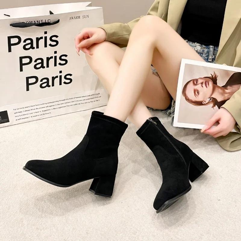 

Модная женская обувь, высококачественные женские сапоги в готическом стиле с боковой молнией, модные сапоги с круглым носком для офиса и карьеры, новые большие размеры, однотонные ботильоны 43 чёрный