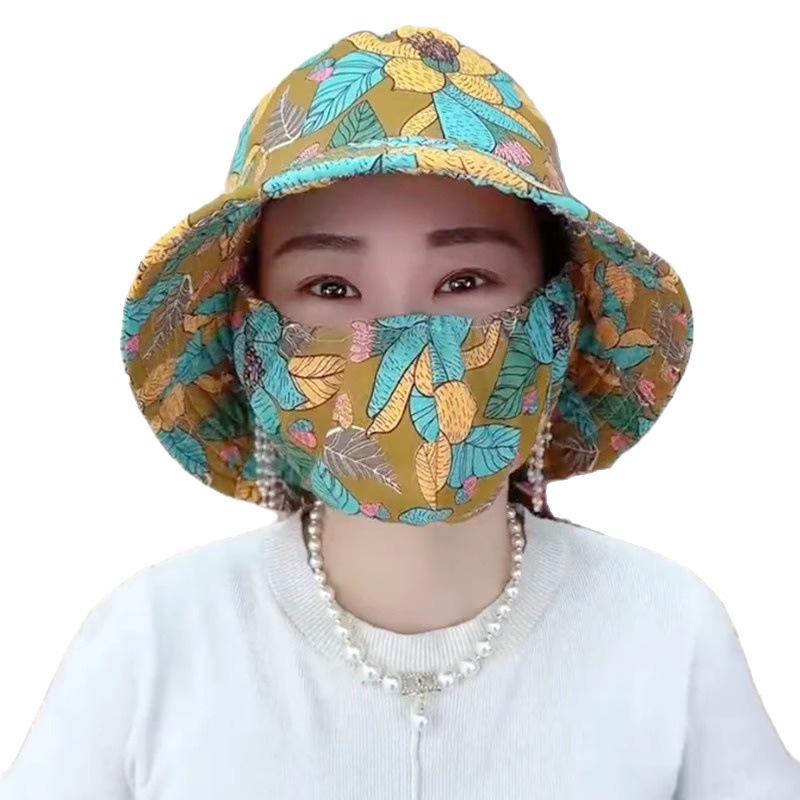 Floral Sun Protection Hat with Integrated Neck and Face Shield for Outdoors and Tea Picking