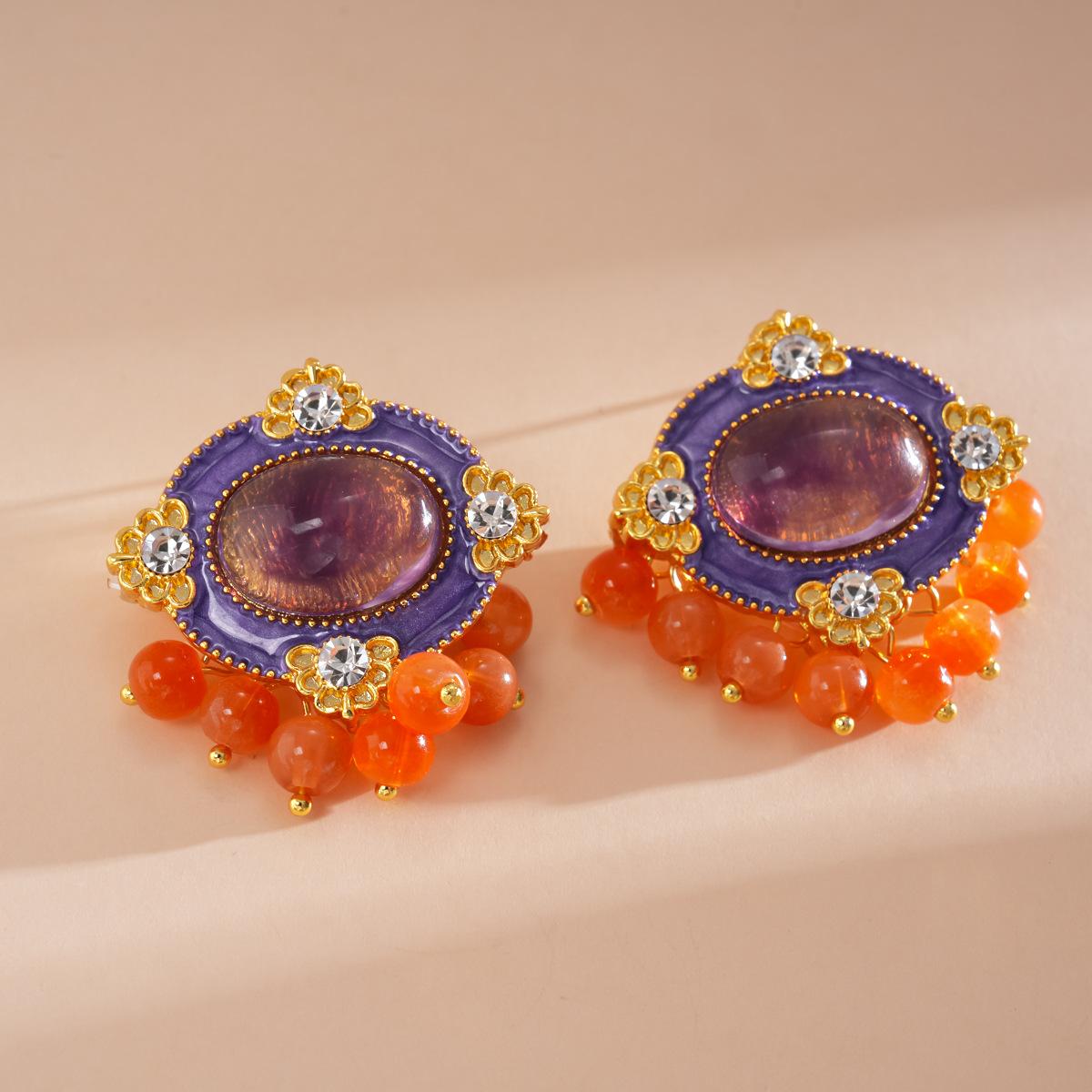 

DIGADAGU Resin Oval Tassel Stud Earrings New Simple Luxury Earrings Women Party Zircon Accessories фіолетовий