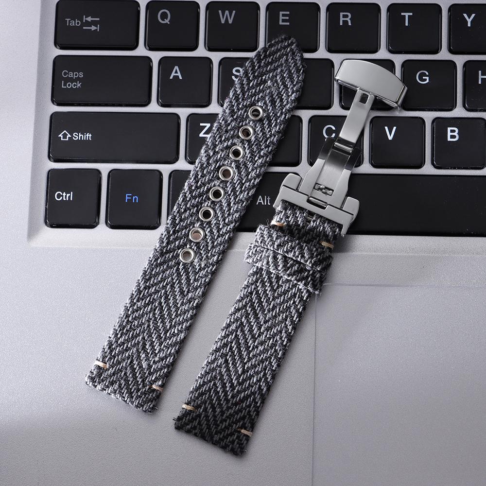 Vintage Echtes Leder Canvas Armbänder 18mm 20mm 22mm Schnellverschluss Nylon Armband für Omega für Seiko Butterfly Schließe Uhrenarmband