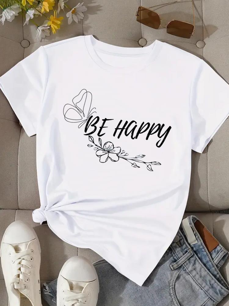 3(Asian Size) Print Fashion Female Tee Top Women Clothing T Shirt Flower Watercolor Cute Woman Short Sleeve Graphic T-shirts