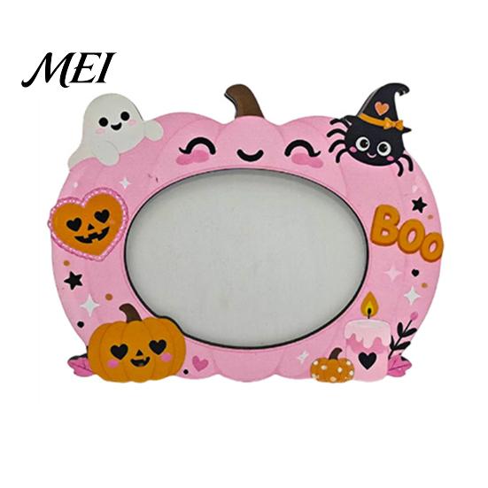 Double Sided Wooden Photo Holder Halloween Frame, Pumpkin Ghost Cat Cutout Picture Shape Ornament Holder, Double-sided Holiday Tabletop Decor for Home