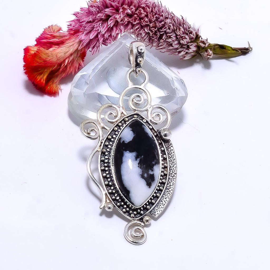 White Buffalo Turquoise - Nevada 925 Sterling Silver Pendant V9094, Black & White Pendant, Marquish Pendant, Valentin's Day Gift, Gift For Her, Birthd