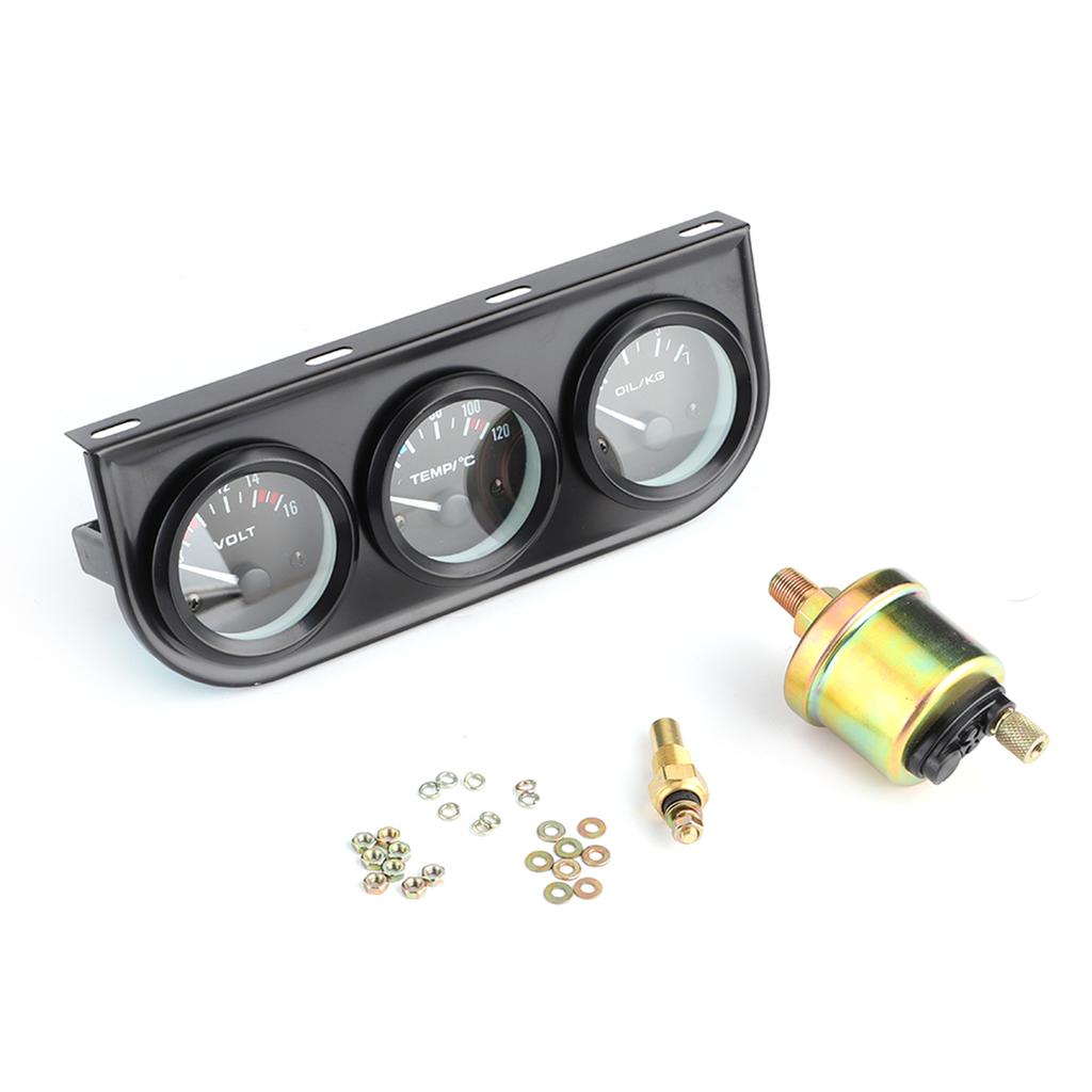 1 8in NPT 52mm 2in 3‑In‑1 Car Meter 8‑16V Voltmeter 40‑120 celsius  Water Temp Meter 0‑7kg Oil Pressure Gauge Kit