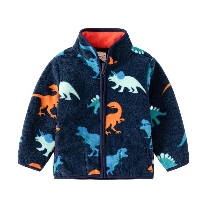 Kids’ Printed Fleece Jacket - Boys' & Girls' Warm Top, Stand Collar Cardigan for Autumn and Winter