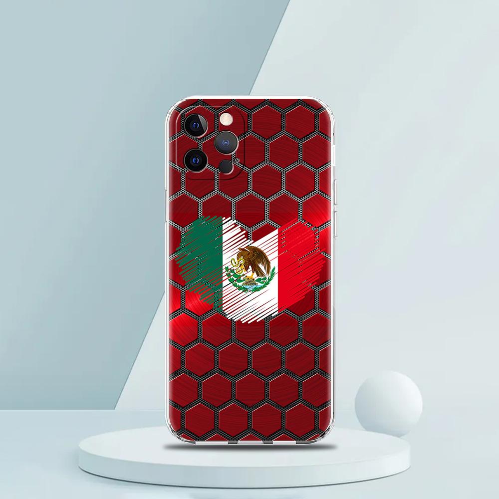 For iPhone 15 16 14 13 12 11 Pro Max XS X XR SE 7 8 Plus soft Silicone Clear Cover Mexico Flag Luxury Phone Case