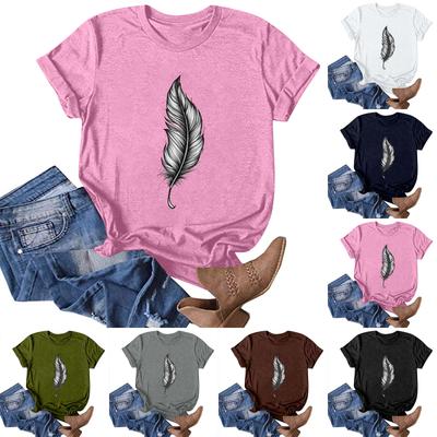Women's Fashion Casual Printed Round Neck Pullover Short Sleeve T-Shirt Top