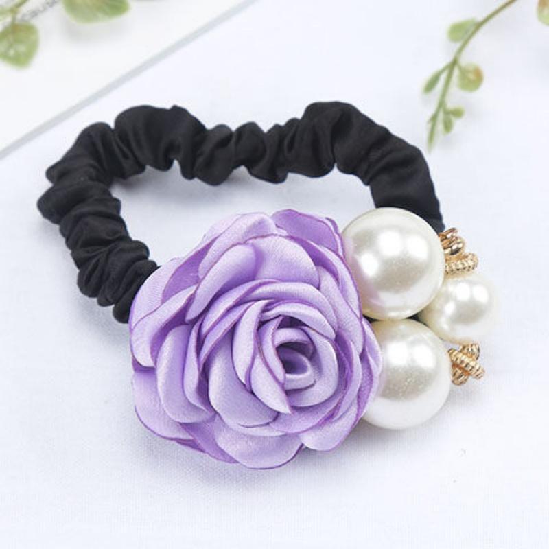 A Rose, Pearl, Large Intestine Ring with a Retro Charm, Camellia, Rubber Band, Hair Tie, Hair Accessory for a Woman