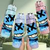 1PC Blue Smiley Angry Graffiti Print 750ml Color Plastic Sports Water Bottle Leakproof Flip Straw Lid Suitable for Sports Office Home Use