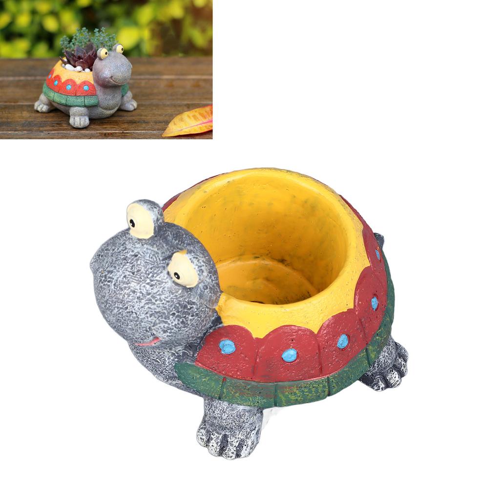 Planter Tortoise Shape Resin Flower Pot with Drainage Holes, Stable Base, for and Landscape Cute Design, Easy Maintenance, Ind