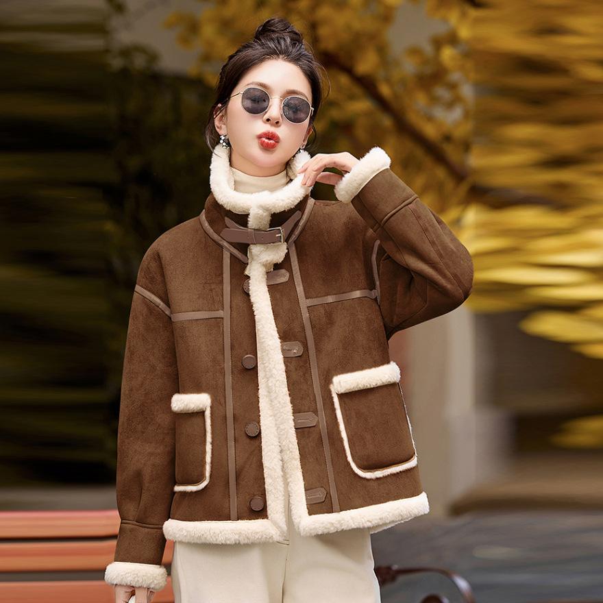Fur Integrated Imitation Lamb Wool Coat Women's Autumn and Winter New Small Casual Loose Locomotive Jacket Tide