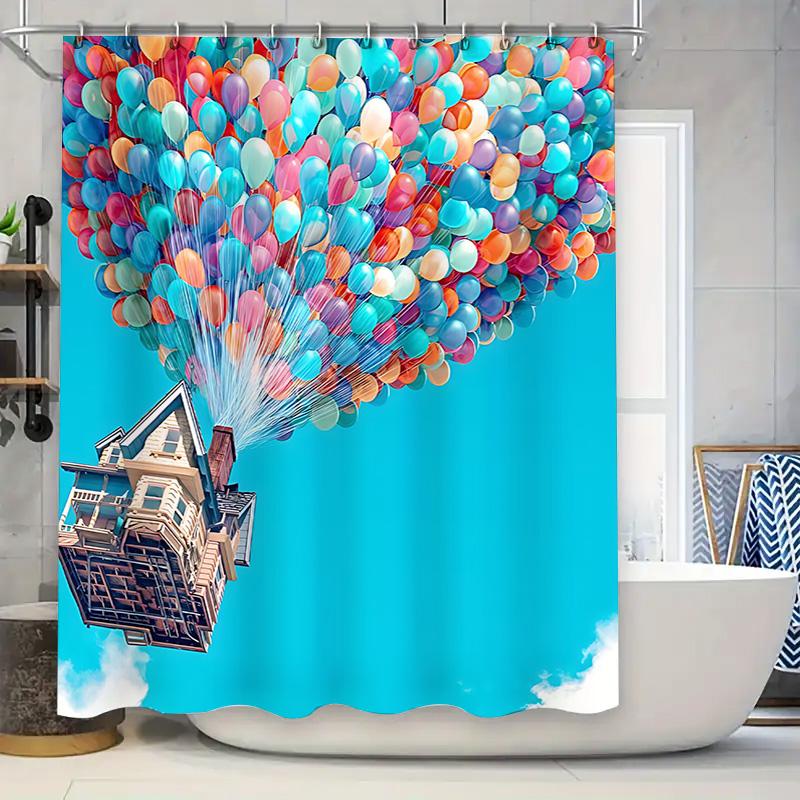 

Colorful Balloons House Shower Curtain Dreamy Sky Design Waterproof Fabric Bathroom Decor Unique Artistic Print Elevate Space W60H190(CM)-1 Pcs