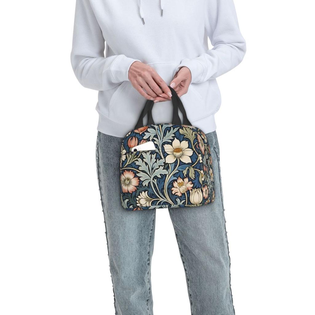 Framed William Morris Botanical Bliss Insulated Lunch Bag for Women Children Leakproof Food Boxes Thermal Lunch Box Tote