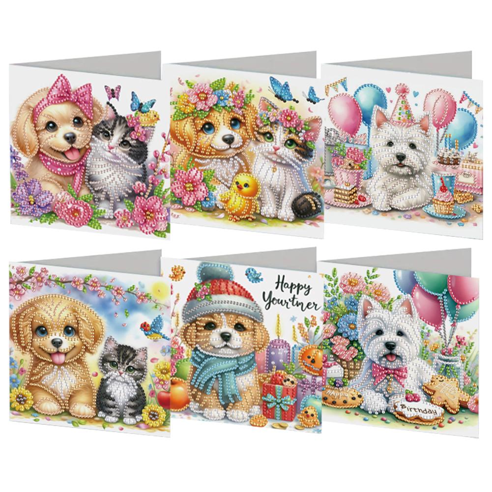 6Pcs Cute Cartoon Diamond Mosaic Festival Gift Cards Rinestone Embroidery Arts Craft Cards Kit for Friend Family Lover