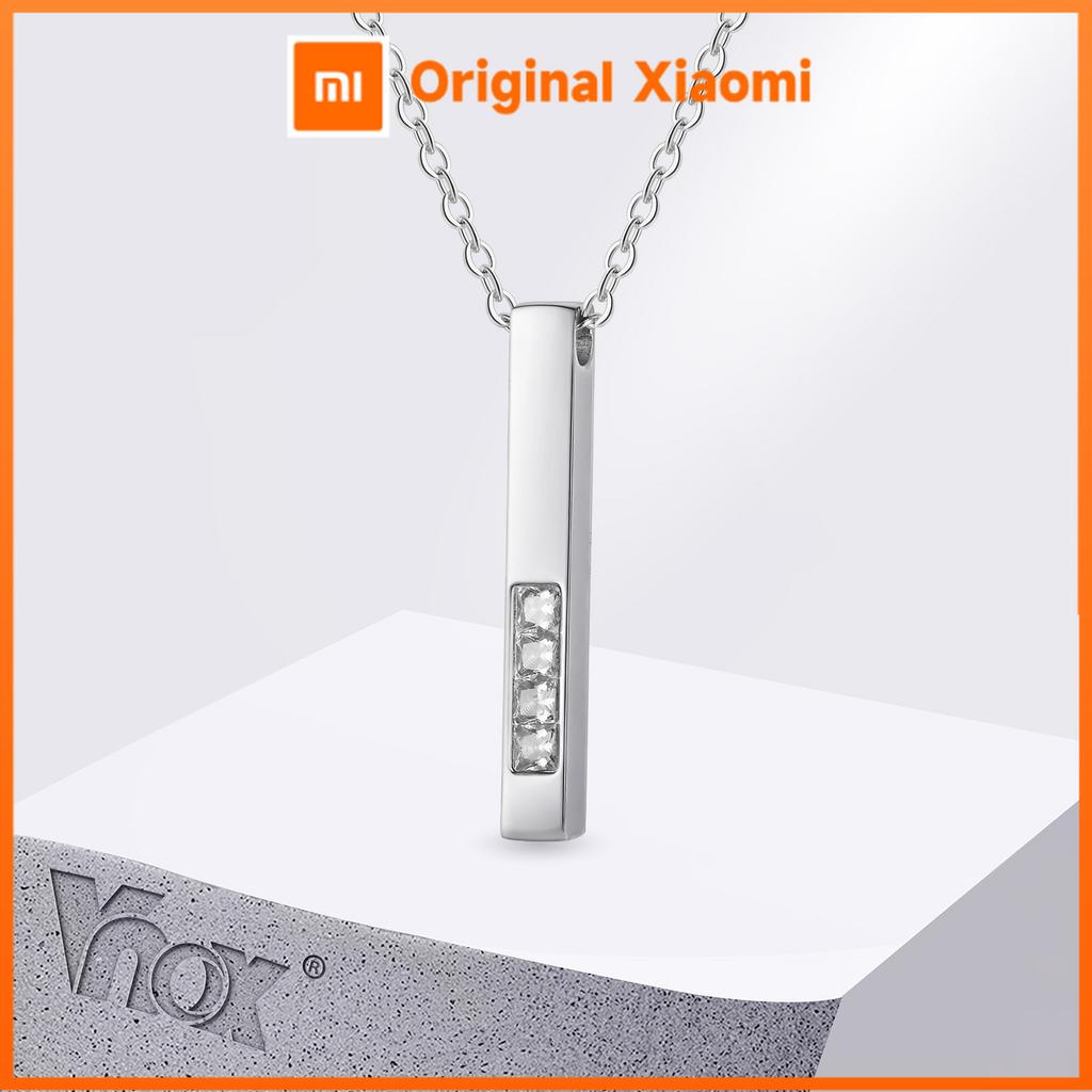Xiaomi Vnox Stainless Steel Vertical Bar Pendant with White Zircon Necklaces for Men, Adjustable O-chain Metal Slim Dog Tag Jewelry New