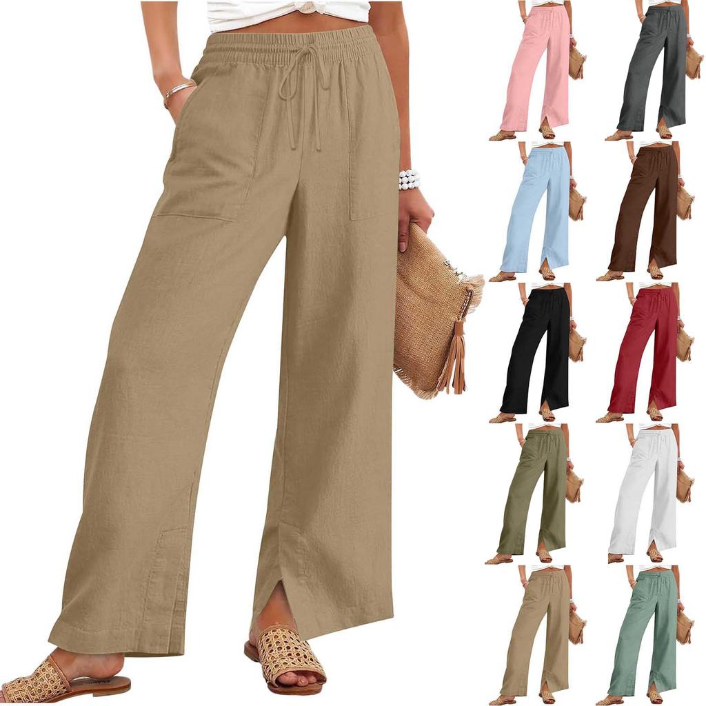 Women's Casual And Fashionable Solid Color Loose Pants With Pocketes