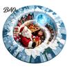 Living Room Xmas Rug 3D Optical Illusion Round Christmas Rug, Cute Santa Claus Crystal Velvet Floor Mat, Non Slip Decor Vivid Printed Circular Carpet