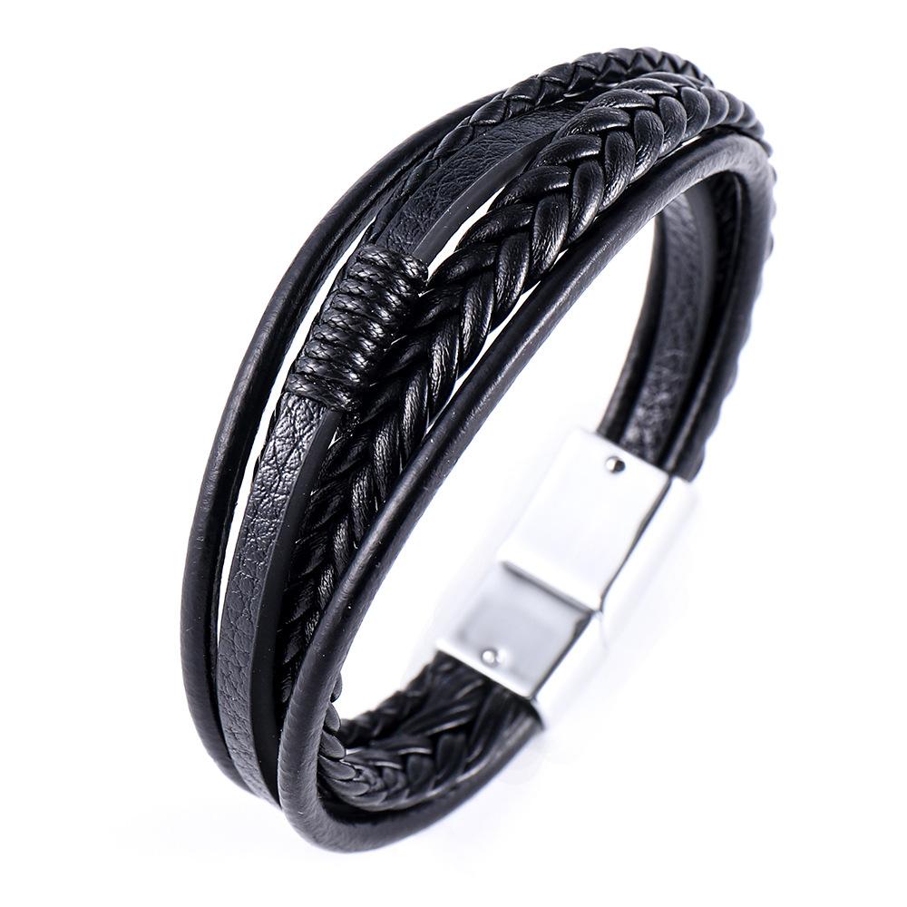 Stylish Men s Leather Bracelet,Handmade Braided Leather Bracelet,New Style Fashion Jewelry Gift for Him 21cm