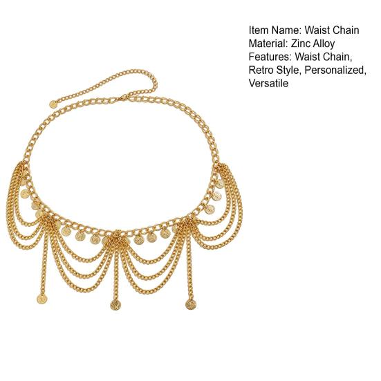 Women Waist Chain, Multi Layered with Coin Discs Pendant Belly Chains, Flexible Alloy Chain for Dance Skirts Beachwear