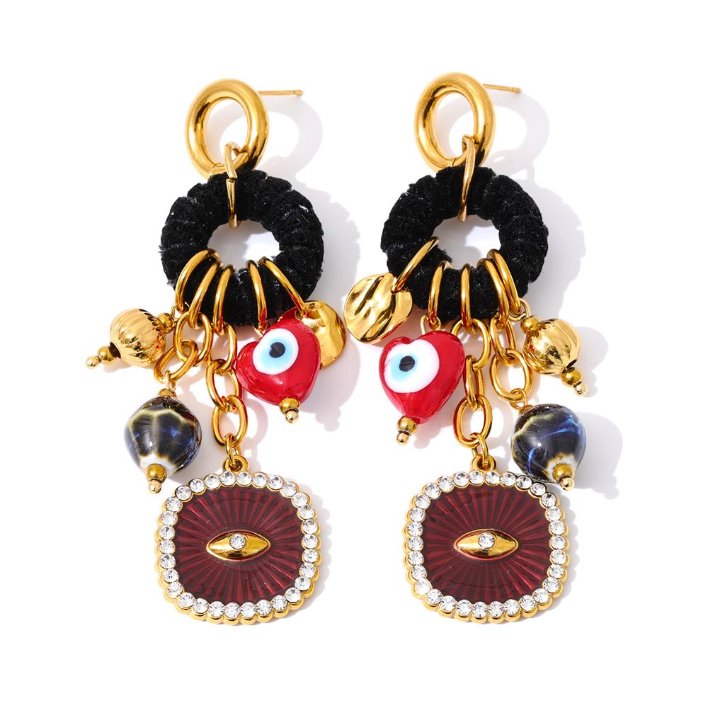 

Yhpup Stylish Unique Stainless Steel Eye Beads Handmade Charms Drop Fashion Vintage Earrings Autumn Winter Distinctive Jewelry