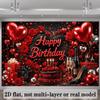 2D Glamour Rote Rose Geburtstag Hintergrund Schwarz Glitzer Champagner Fotografie Hintergrund für Geburtstag