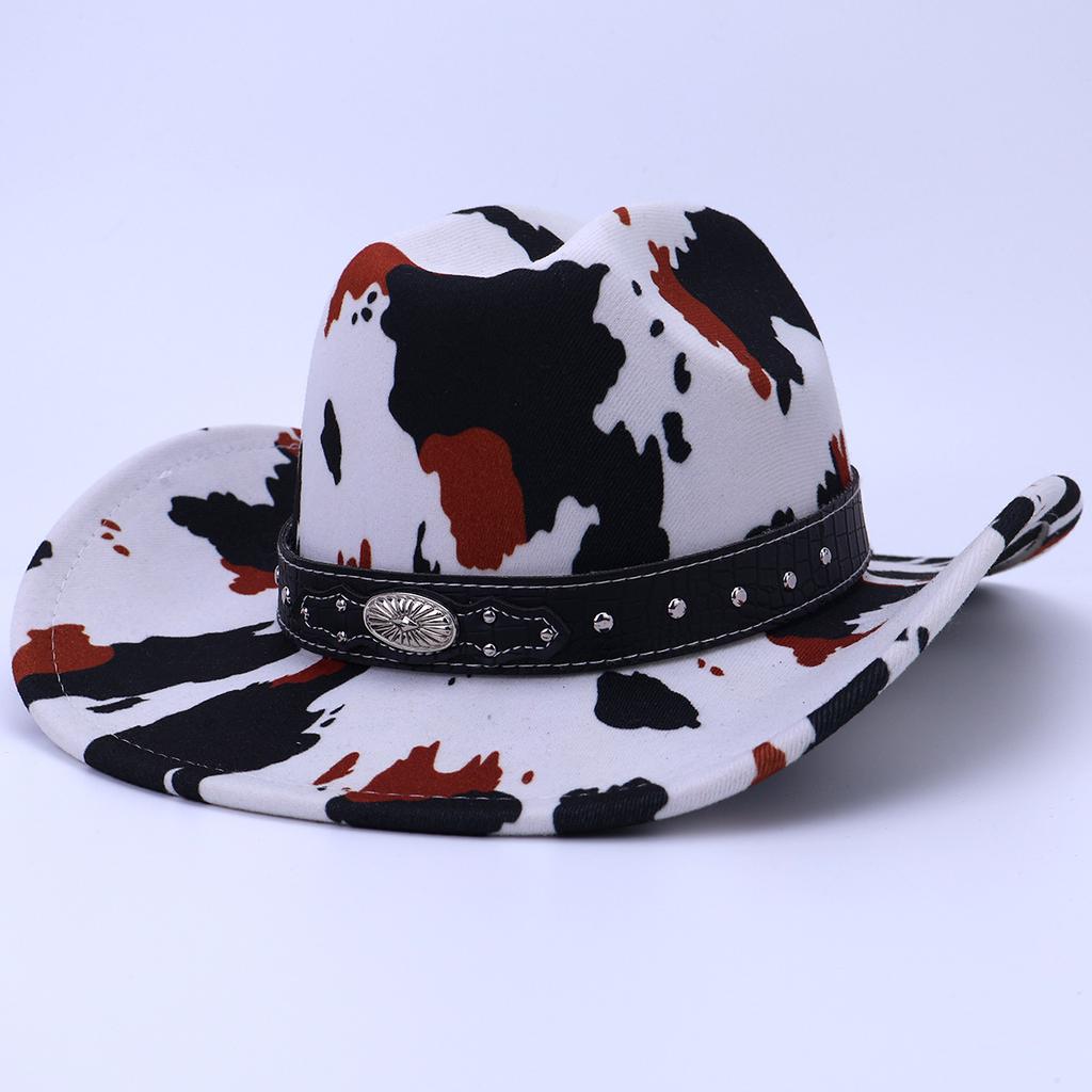 Neuer Western-Cowboyhut Europäischer und Amerikanischer Personalisierter Retro Kuhmuster Ritterhut Herren- und Damen Vielseitiger Jazzhut