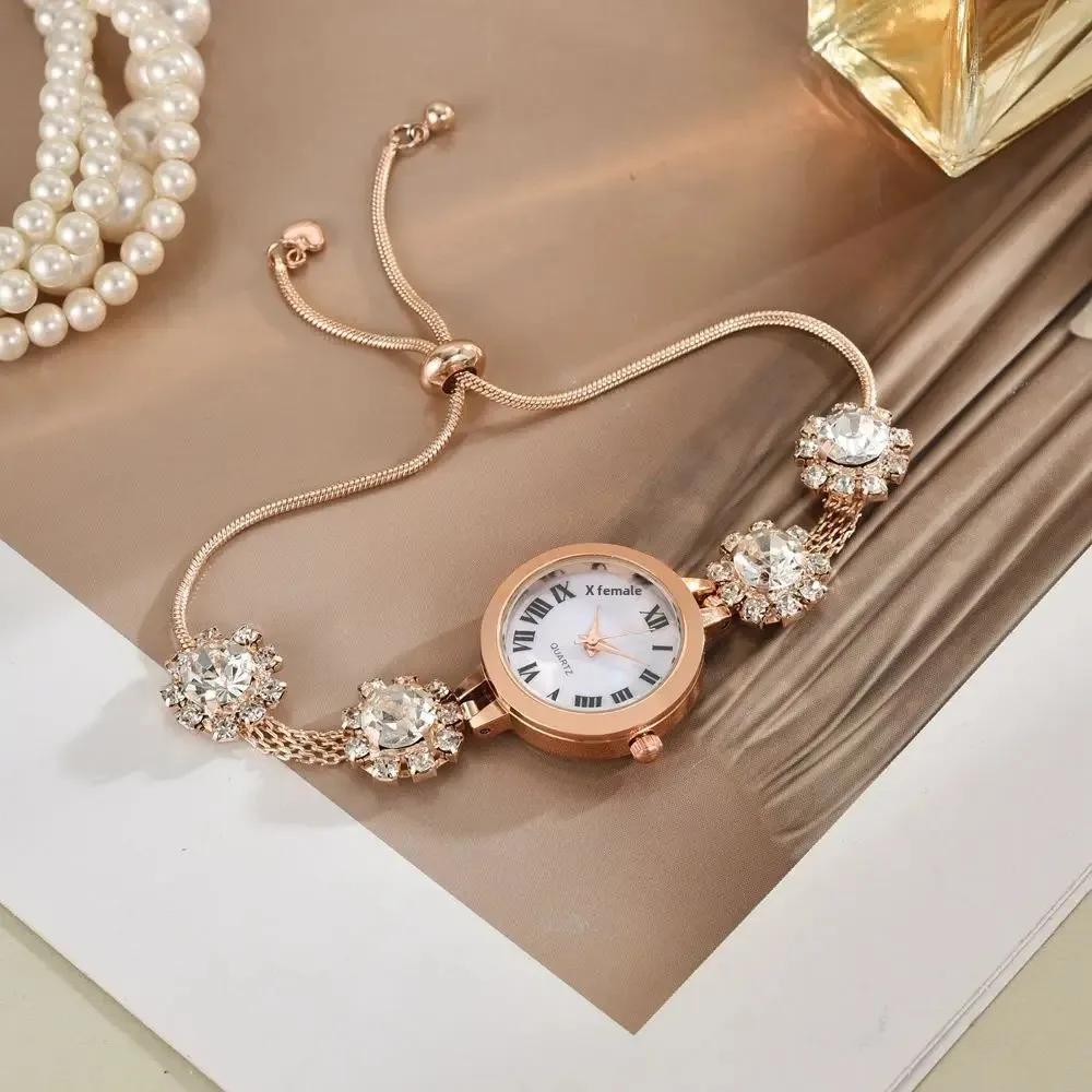 Luxurious Quartz Watch Women's Style Free Adjustments Bracelet Large Diamond Elegance Fashionable Timepiece Ladies Wristwatch
