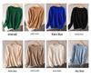 Women's 100% Wool Round Neck Long Sleeve Knitted Sweater – Solid Color for Autumn and Winter