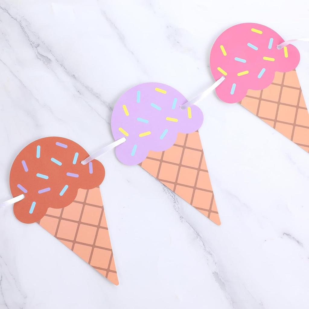 2 Pcs Ice Cream Banner, Ice Cream Birthday Party Decorations, 1st Birthday Banner, Garland Summer Baby Shower Wedding Party Backdrop Decoration
