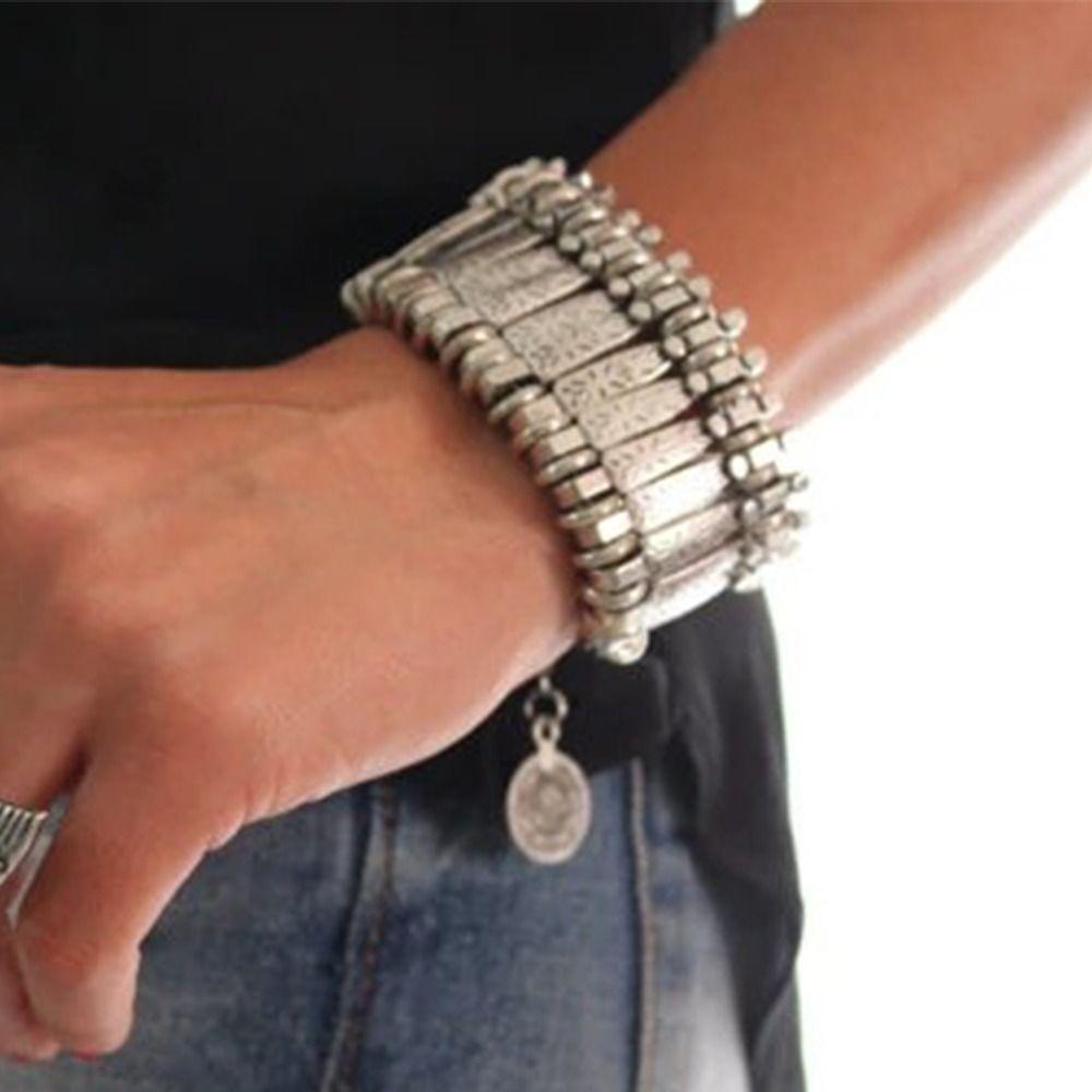 Trendy Silvery Color Vintage Bracelet Coins Pendant Afghan Style Hippie Bracelet Vintage Jewelry Turkish Bracelet Boho Chic